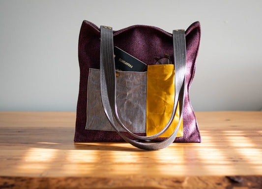 Bolso de lona encerada: bolso de hombro tejido con bolsillos exteriores de lona encerada