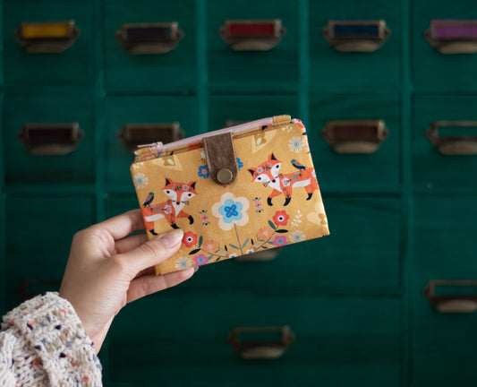 Cartera Fox para mujer: cartera de algodón resistente con flores, cartera cottagecore femenina